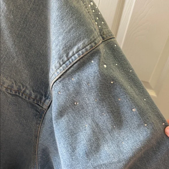 Oversized denim rhinestone jacket - Picture 7 of 10